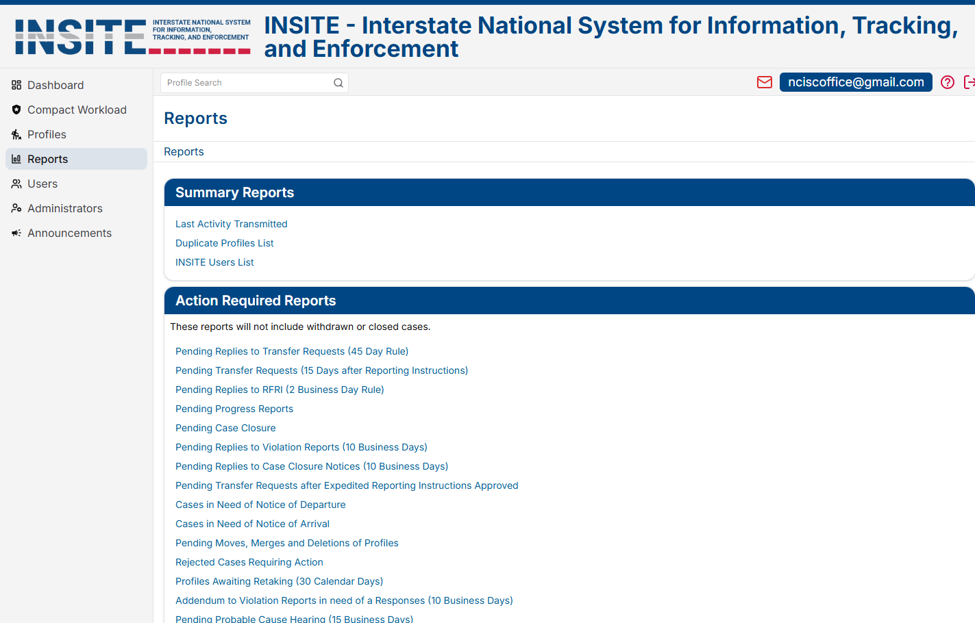 INSITE Reports Page