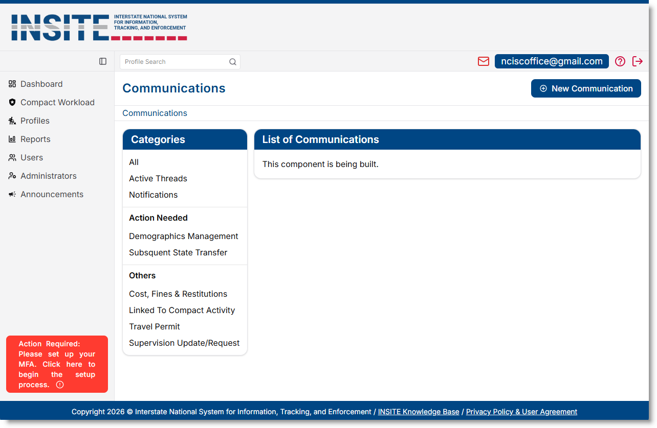 INSITE Communications Screen