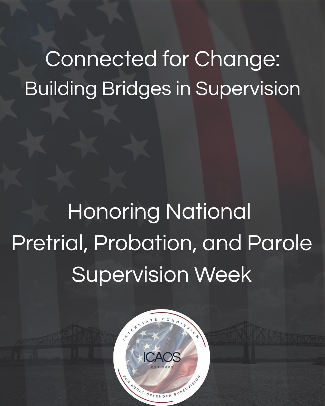 Bridge with American flag in background