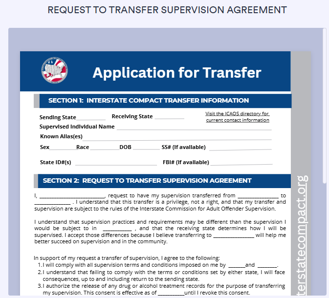 Application for Transfer